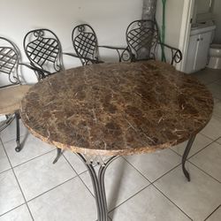 Round Marble-Style Dining Table + 4 Swivel Chairs MOVING NEED GONE