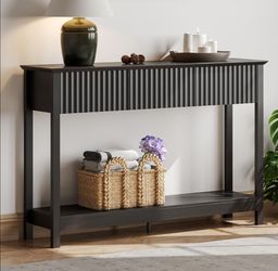 Black 47" Fluted Console Table 3 Drawers Storage Shelf
Narrow Long Entryway Table Behind Couch Accent Tables Retails $154