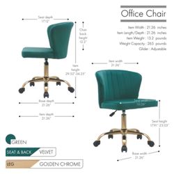 Green Velvet Office Chair With Golden Chrome Legs