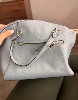 Coach Pebbled Leather Tote/Crossbody Purse – Light Blue