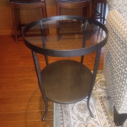 Two - High Quality Wrought Iron, Glass Top End Tables