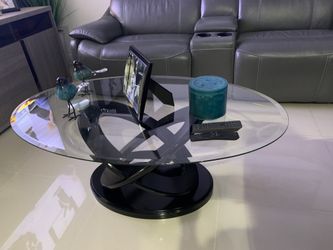 2 Coffe Tables, 2 Mesas De Cristal Con Base En Madera Negra
