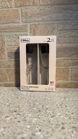 Set of 2 Libbey chalkboard flute, clear glass champagne new