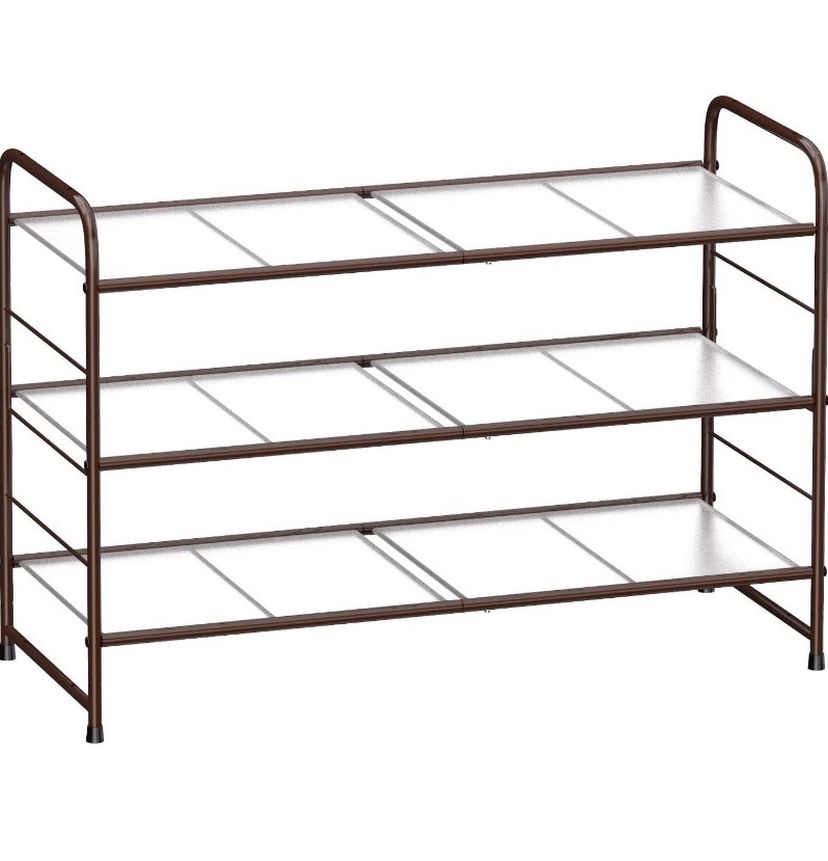 Tier Stackable Shoe Rack, Expandable & Adjustable Shoe Organizer with Hanging Bar, Metal Shoe Storage Shelf for Closets Entryway - Bronze