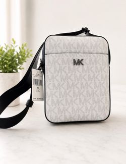 Michael Kors Logo Small Crossbody Bag White/Black Zip Closure Adjustable Strap