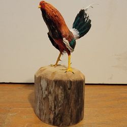 Small Wooden Rooster Sculpture 