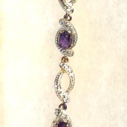 Gold And Amethyst Bracelet With Safety Catch
