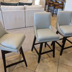 Set Of 3 Leather Like Swivel Bar Stools (1 Needs Repairs)
