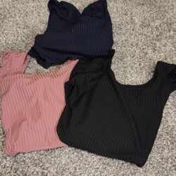 3 Blouses Puffy Sleeve Long Sleeve Cropped Square Neck Size S 