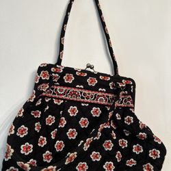 Vera Bradley Piroutte Black Floral Clasp Handbag
