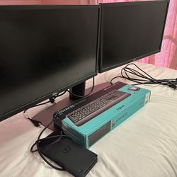 Home Office Screens, Keyboard, Mouse And Dock 