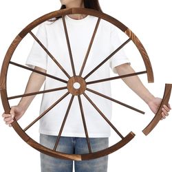 1 Pc Wooden Wagon Wheels 30 Inch Removable Decorative Wooden Wheels Old Western Wood Wagon Wheel Hanging Cowboy Party Decorations Wood Wheels for Bar 