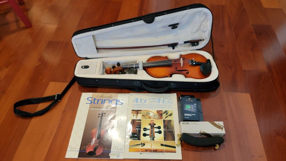 Cecilio Solid Wood Viola 12 Inch Viola, Professional Handcrafted Acoustic Viola with Ebony Fittings, D'Addario Prelude Strings, Antique Sati