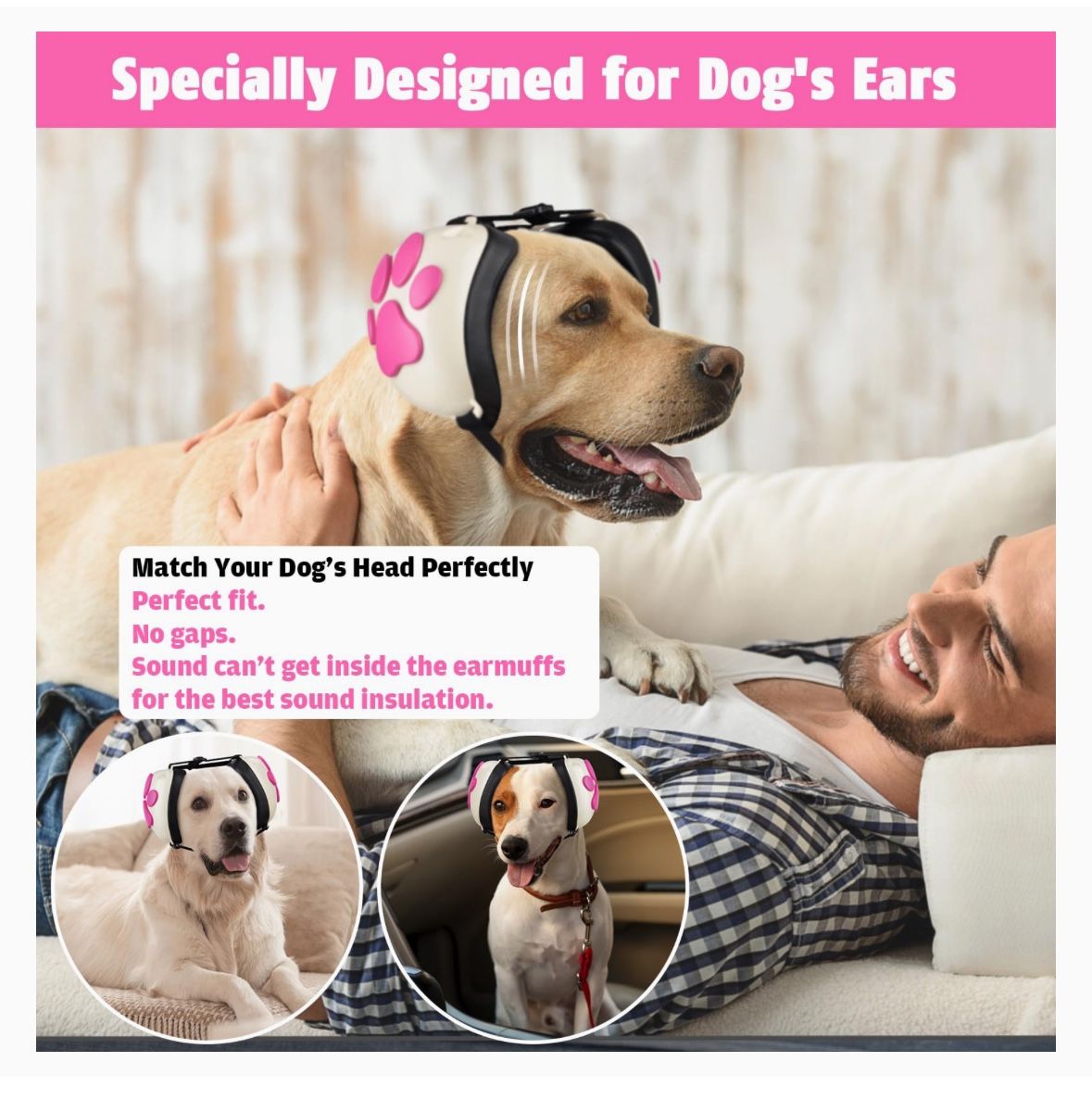 Dog Earmuffs (New, Large, Pink/White)