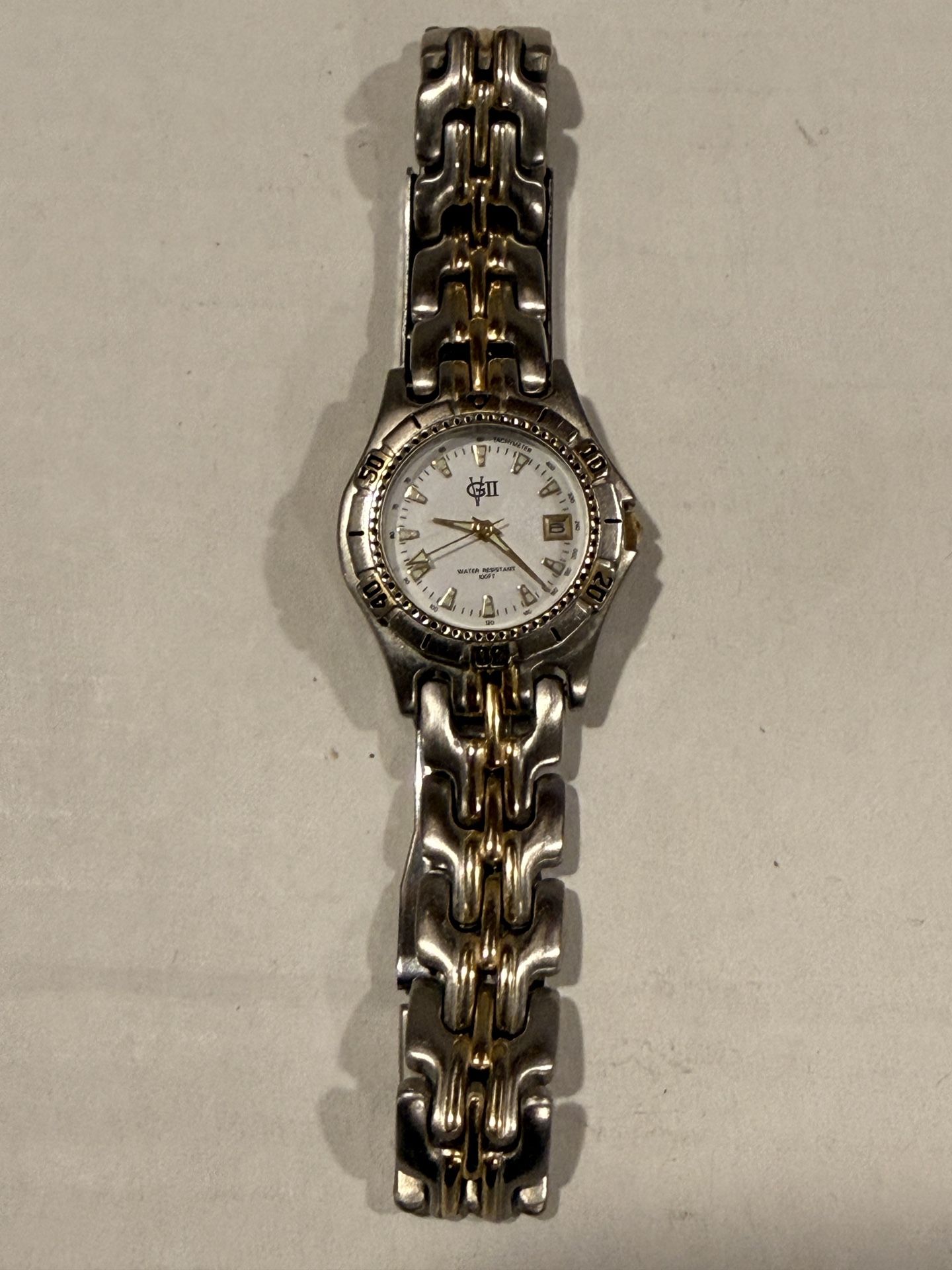 Gloria Vanderbilt II women's two-tone (silver and gold) link bracelet watch