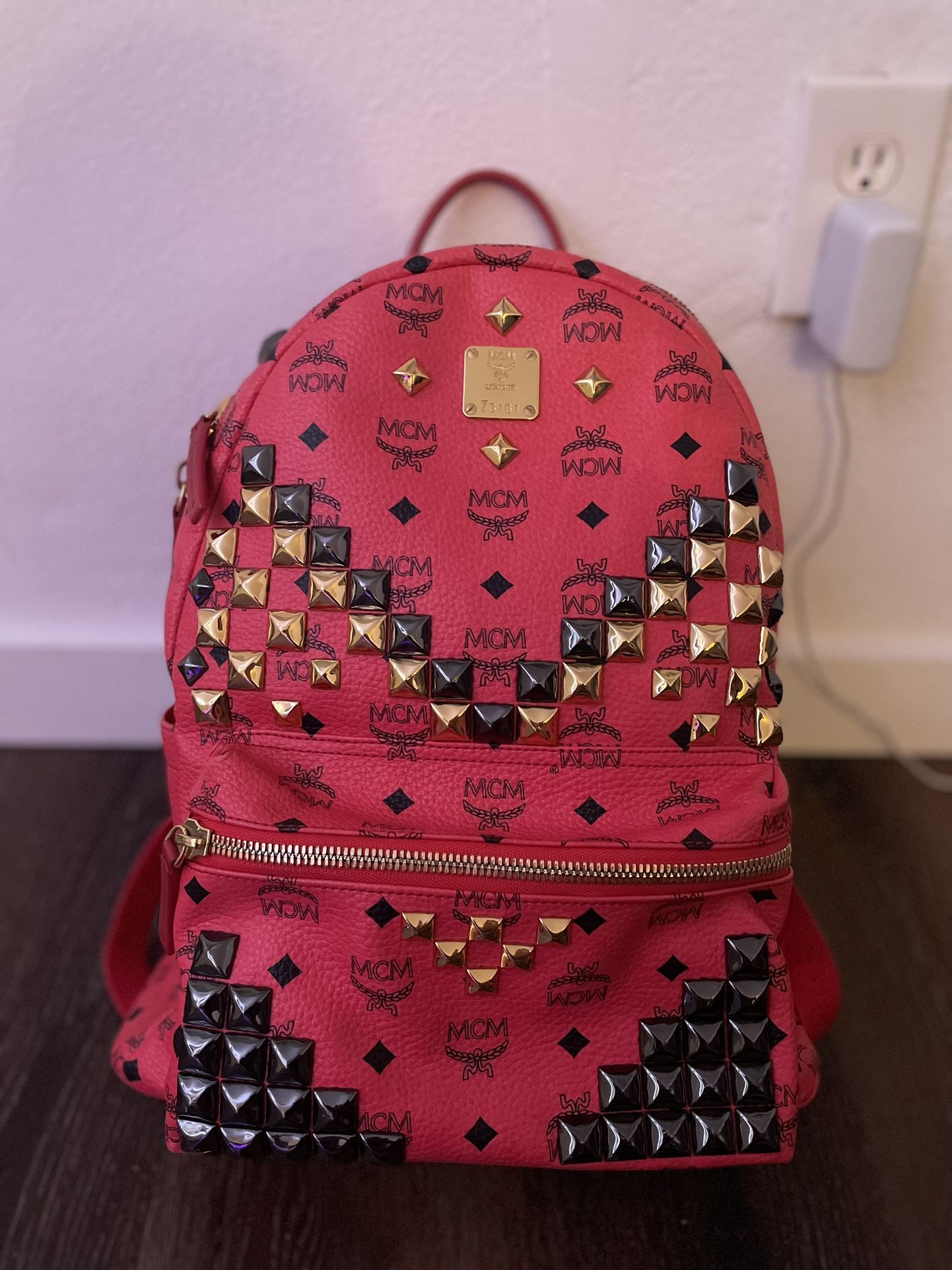 MCM Visetos Studs Rucksack Red Backpack