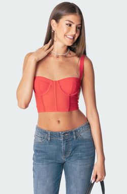 Edikted  Teagen Mesh Corset Top Red corset top with adjustable straps and zipper detail. Size: S