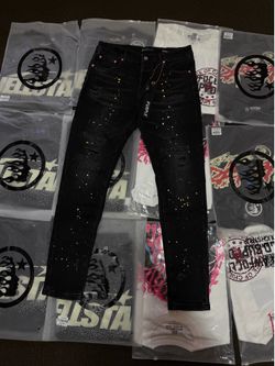 black purple jeans with splatter