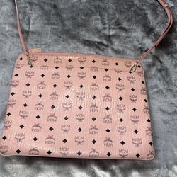 MCM Visteos Pouch Purse Pink Leather Cross Body Bag