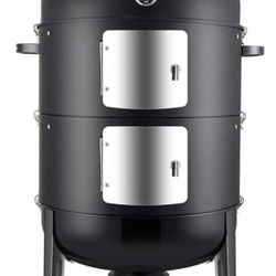 New - Realcook Charcoal BBQ Smoker Grill - 20 Inch Vertical Smoker for Outdoor Cooking Grilling 