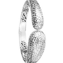 FREE SHIPPING!  ATI 925 Sterling Silver Diamond Cut Textured Hinged Cuff Bracelet 7”