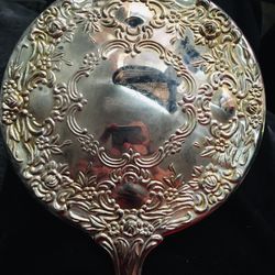 Antique Silver Plated Rose Pattern Vanity Mirror