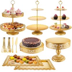 Luxury 12-Piece Gold Dessert Stand Set – Cake Stands, Trays, Serving Tools – Wedding/Event Decor