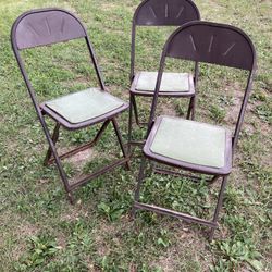 (4) Vintage 1940’s Folding Chairs - original embossed upholstery