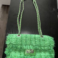 Green and silver tweed shoulder bag 