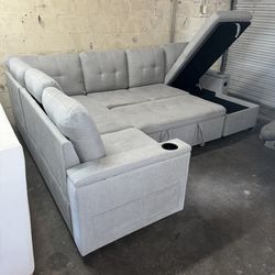 Sectional Sofa With Sleeper Storage And USB 