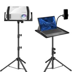 Projector Stand Laptop Tripod Stand Adjustable Height Tilt w/ Gooseneck Phone Holder,