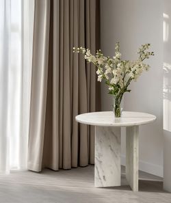 White natural marble coffee table, small table,living room table, natural stone, Ø17.7 h15.8 Inch/Ø45 h40 cm, genuine marble, real marble