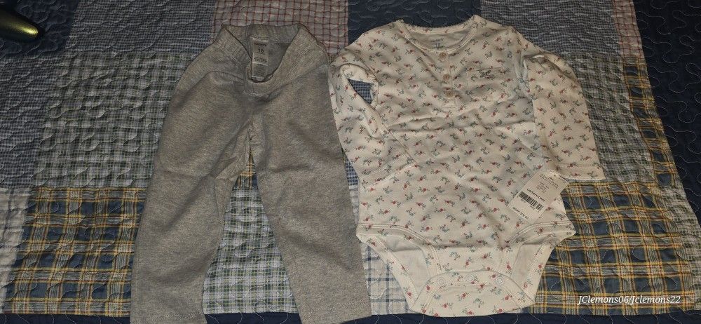 NWT Carter’s Floral Bodysuit & Grey Pants Set (18M)
