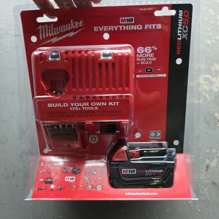 New M18 Milwaukee 5ah Battery And Charger XC5.0