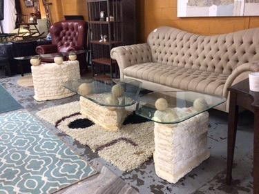 MCM 3 Piece Faux Coral Stone Glass Set  For Sale 