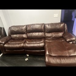 Dark Brown New Leather Sectional Couch 