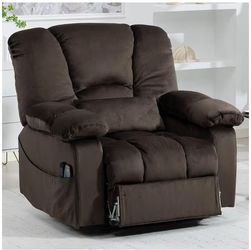 #636--Brown 27.5 in. Wide Velvet Oversized Power Lift Recliner Up to 500 lbs. w/ 8.5 in.Extended Footrest,Storage,Massage,Heat