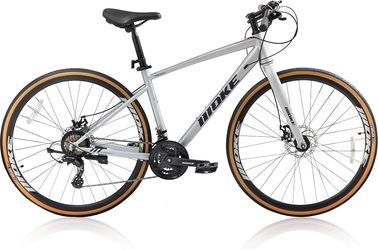 24-Speed 700C Wheel Hybrid Bicycle with Dual Disc Brakes, Trigger Shifting, Internal Wiring Frame, Lightweight City Commuter Bicycle for Men Women Adu