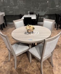 Modern 5-pc dining table set light gray