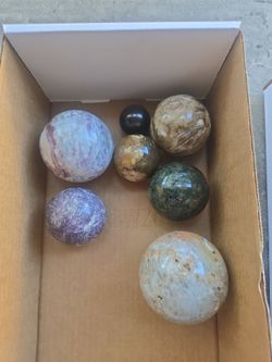 Set of 7 Polished Crystal Stone Spheres