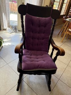 Wood Rocking Chair with Purple Cushions
