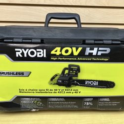 Ryobi RY40580 18" 40V HP Chainsaw Kit with Case Battery & Charger