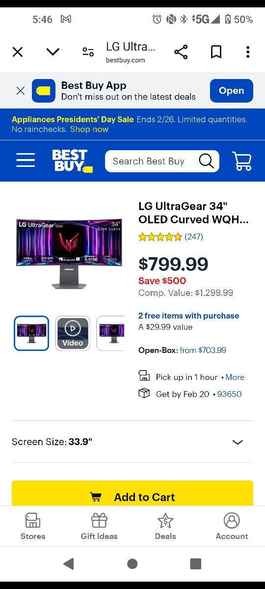 34 Inch LG Curved Ultragear Monitor