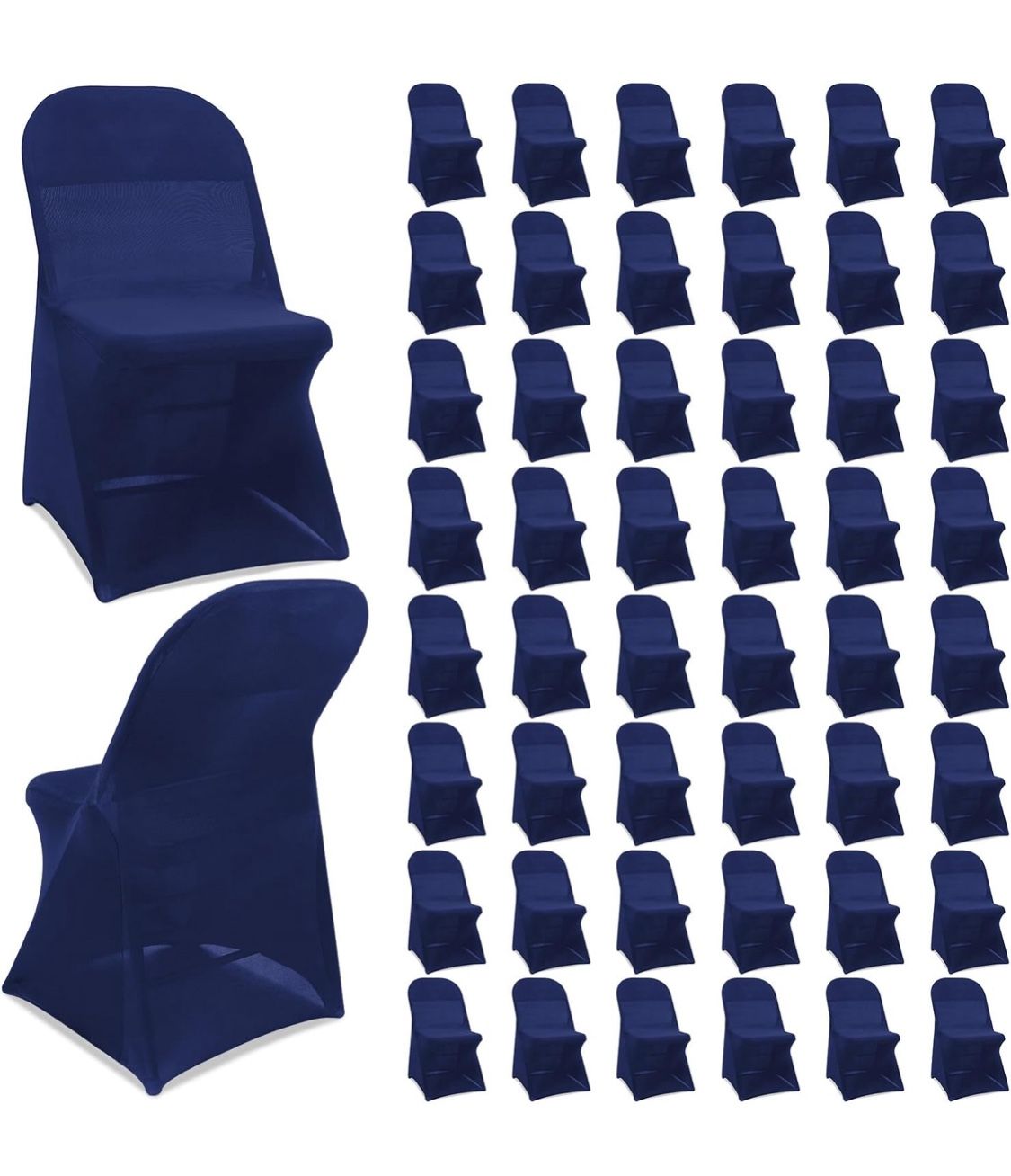 Newwiee Spandex Stretch Folding Chair Covers Fitted Universal Chair Protector Removable Washable for Wedding Party Dining Banquet Event (Navy Blue,50