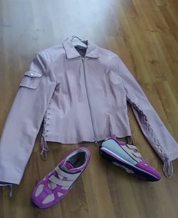 Pink leather jacket and retro diesel shoes