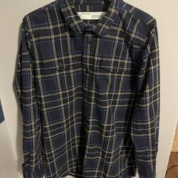 OFF-WHITE C/O VIRGIL ABLOH RARE BLUE & YELLOW PLAID FLANNEL SHIRT SIZE LARGE