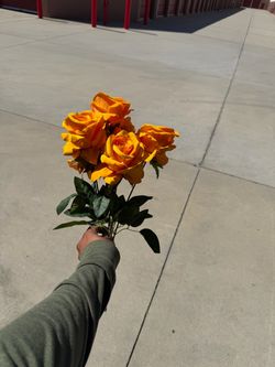 Yellow Rose Flowers Artificial Real Touch 7 Rose Heads Per Bouquet