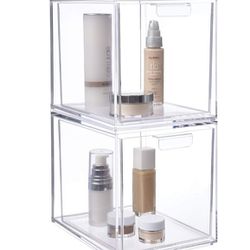 STORi Audrey Stackable Clear Plastic Organizer Drawers | 2 Piece Set | 6.75-Inches Tall | Organize Cosmetics And Beauty Supplies On A Vanity | Made In