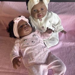 Two silicone soft body African-American, baby girl, dolls