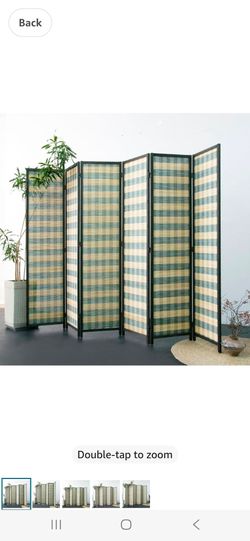 Furnnylane 6 Panel Bamboo Room Divider - Blue Stripe